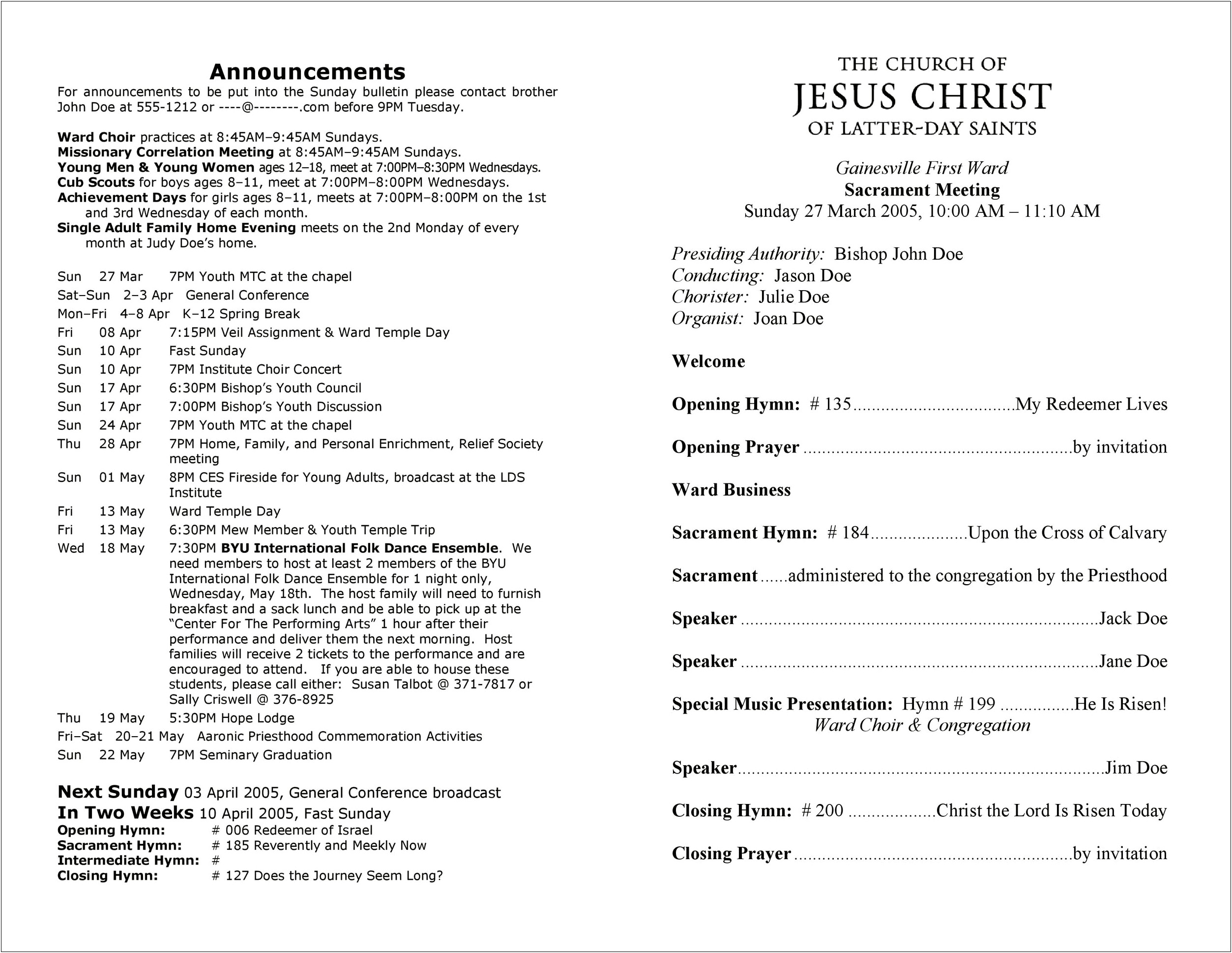 Free Printable Children's Church Bulletin Templates