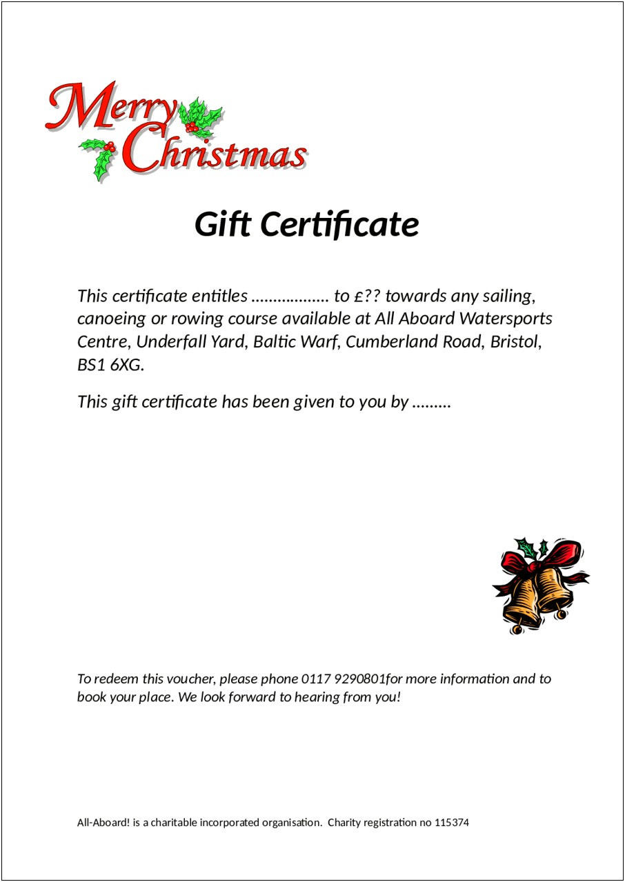 Free Printable Christmas Gift Certificate Template Word