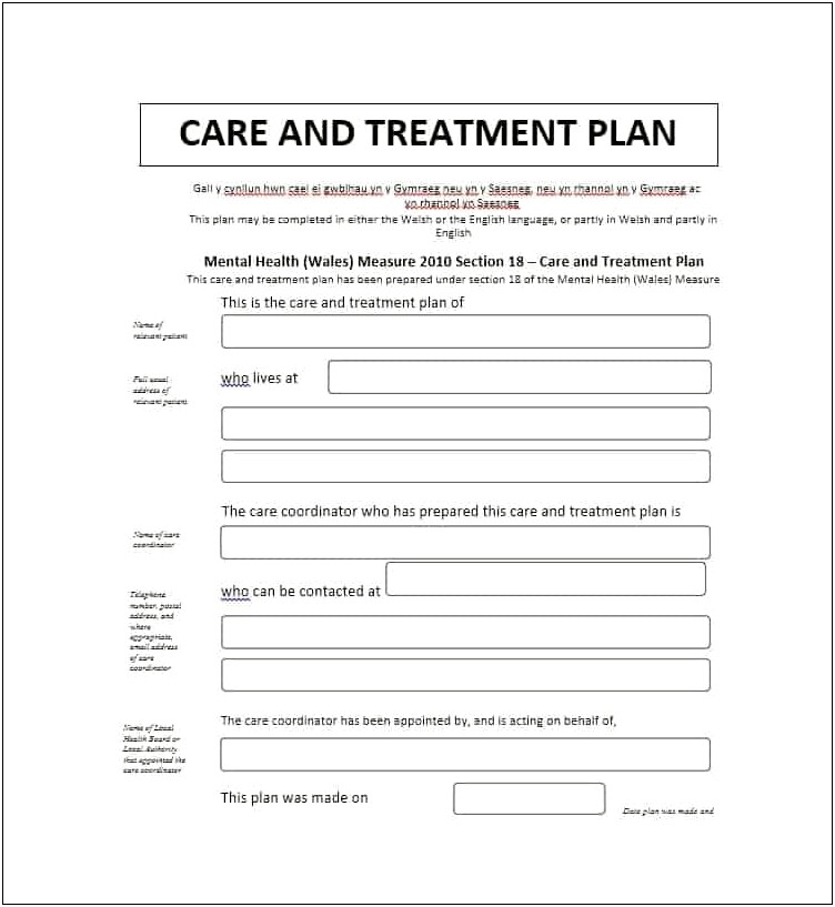 Free Printable Counseling Treatment Plan Template