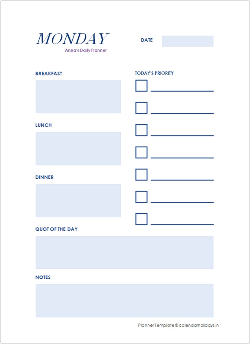 Free Printable Daily Planner Template Excel