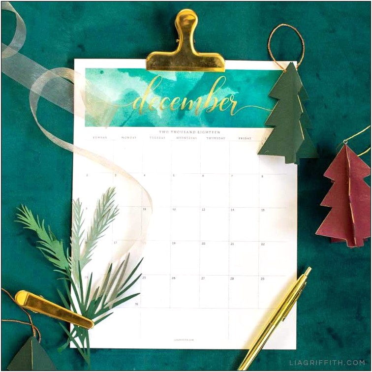 Free Printable December 2018 Calendar Template