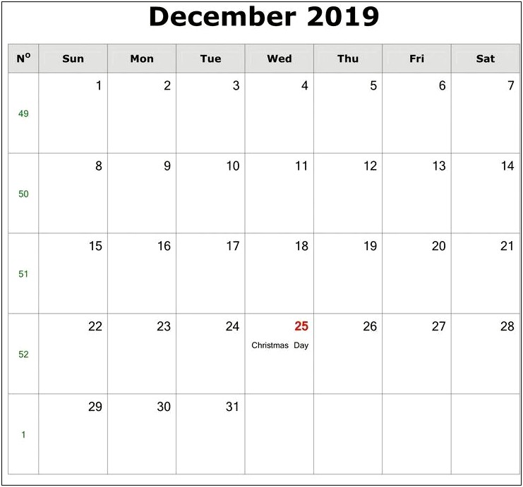 Free Printable December 2019 Calendar Template Excel