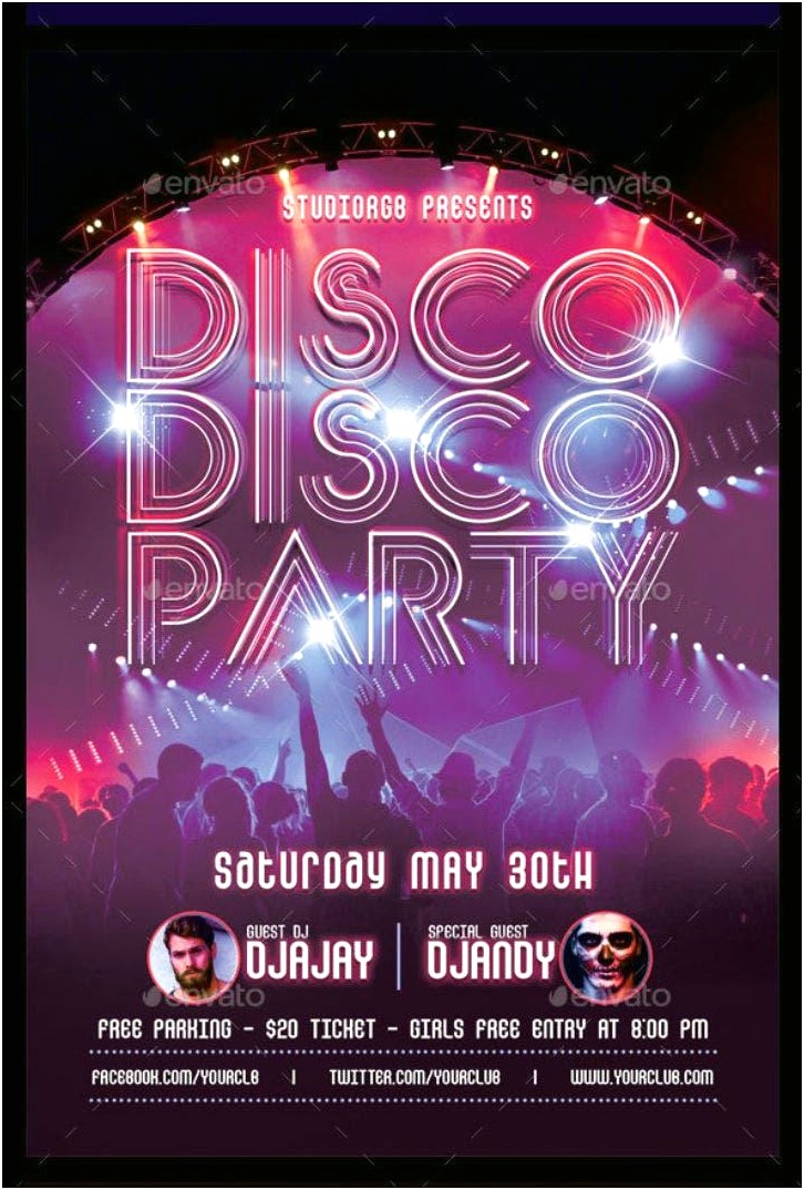 Free Printable Disco Party Invitations Templates