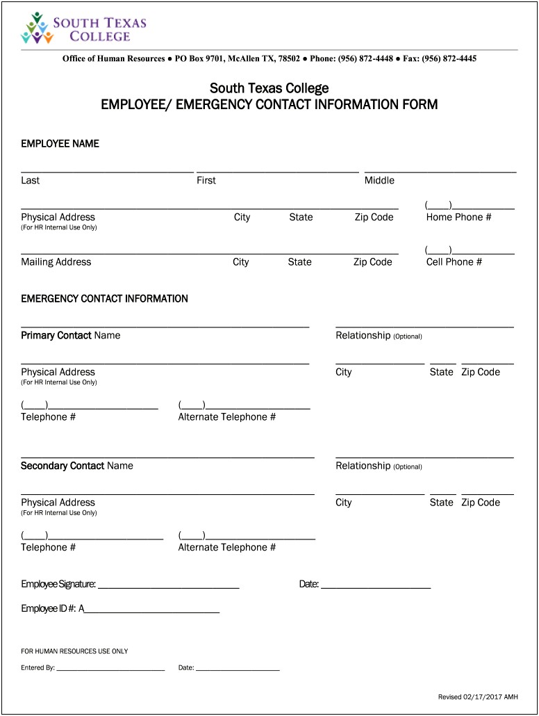 Free Printable Emergency Contact Form Template