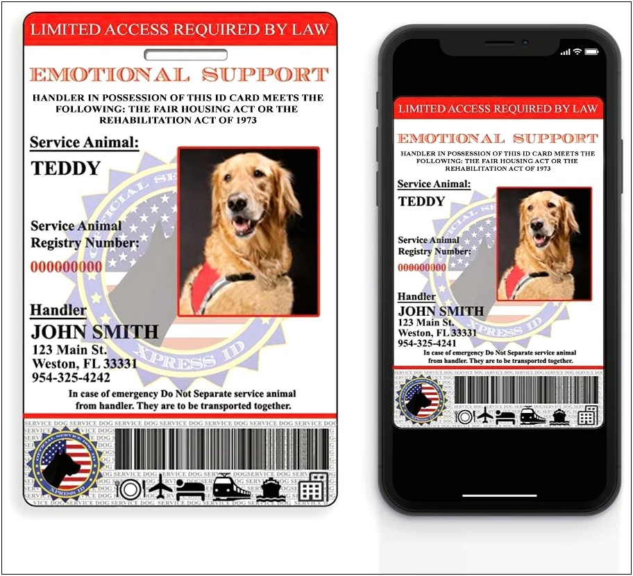 Free Printable Emotional Support Dog Id Card Template