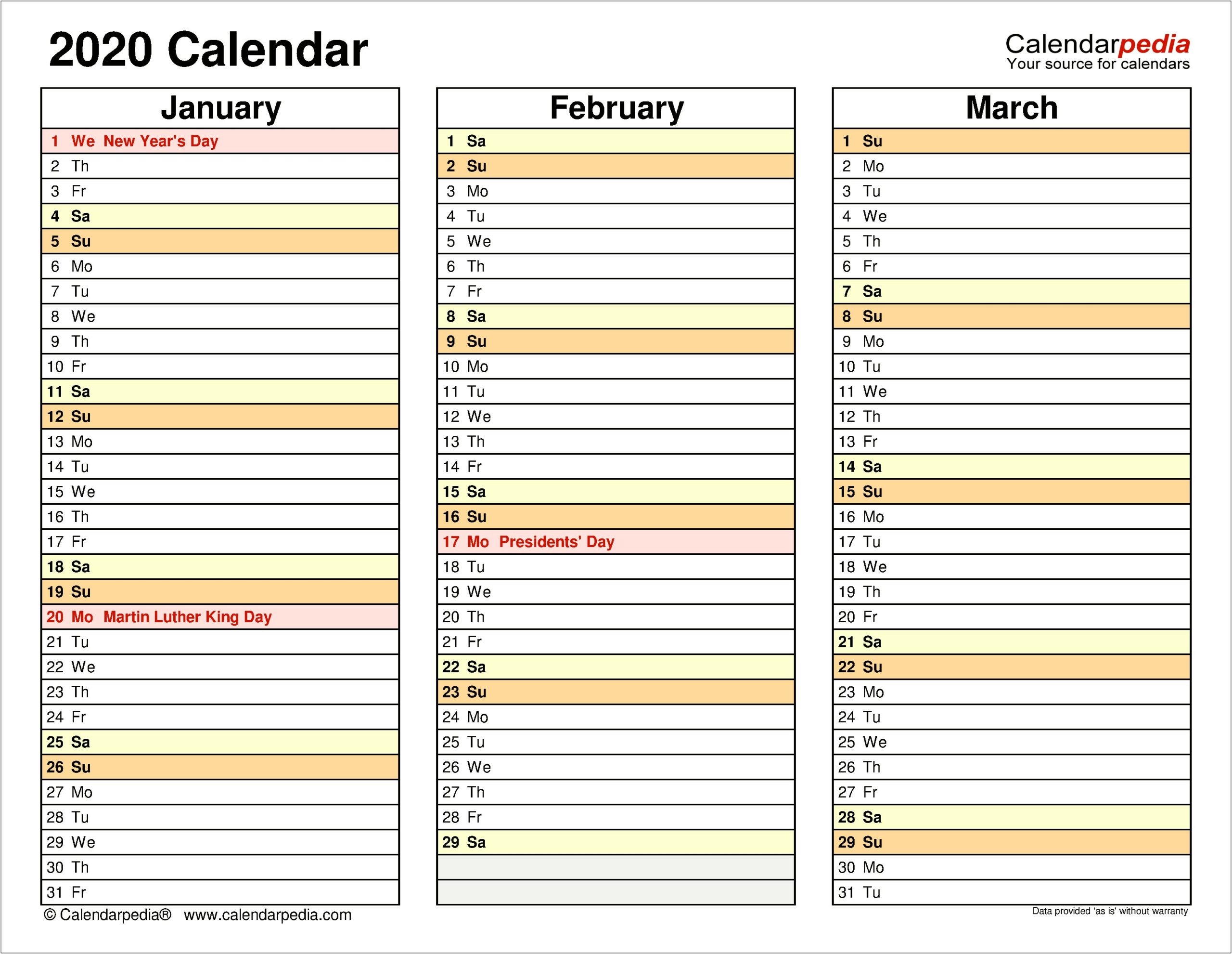 Free Printable Excel Template Calendar Quarterly Blank 2019