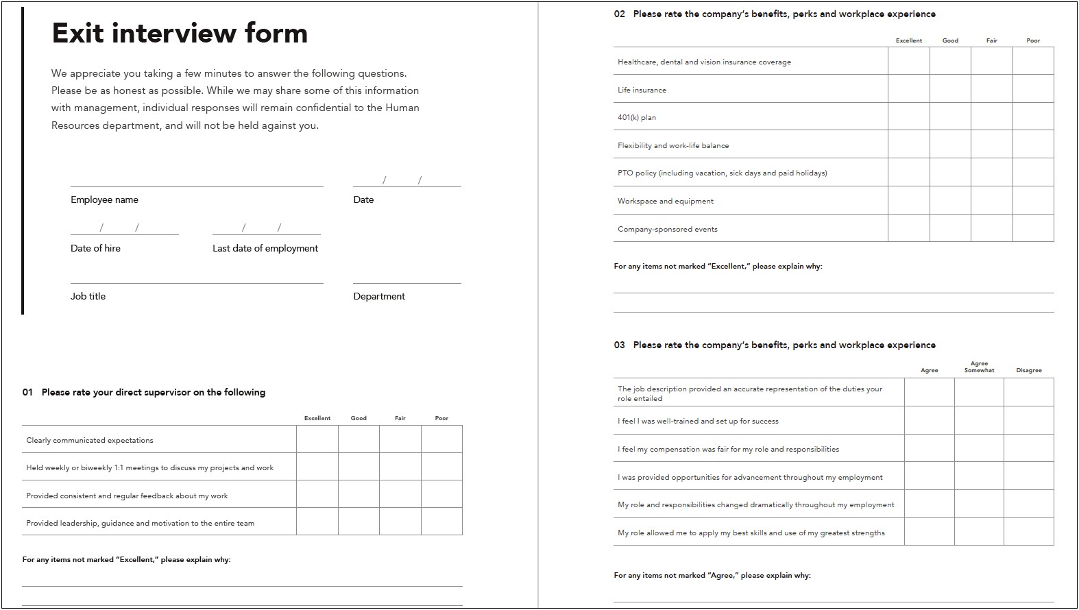 Free Printable Exit Interview Questions Template