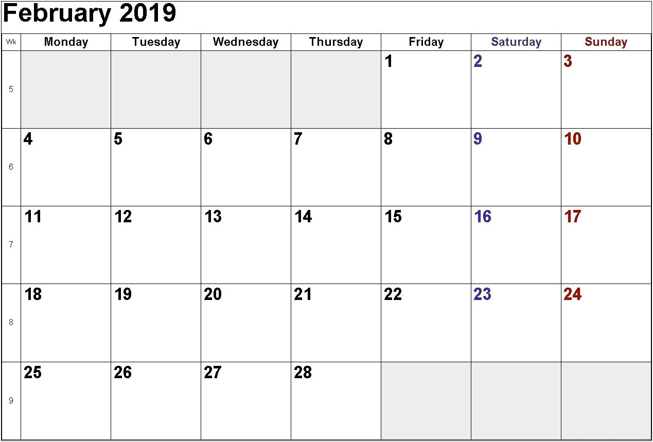 Free Printable February 2019 Calendar Template