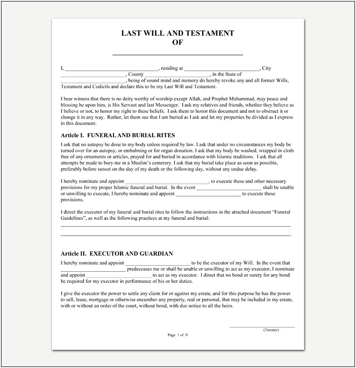 Free Printable Florida Last Will And Testament Template