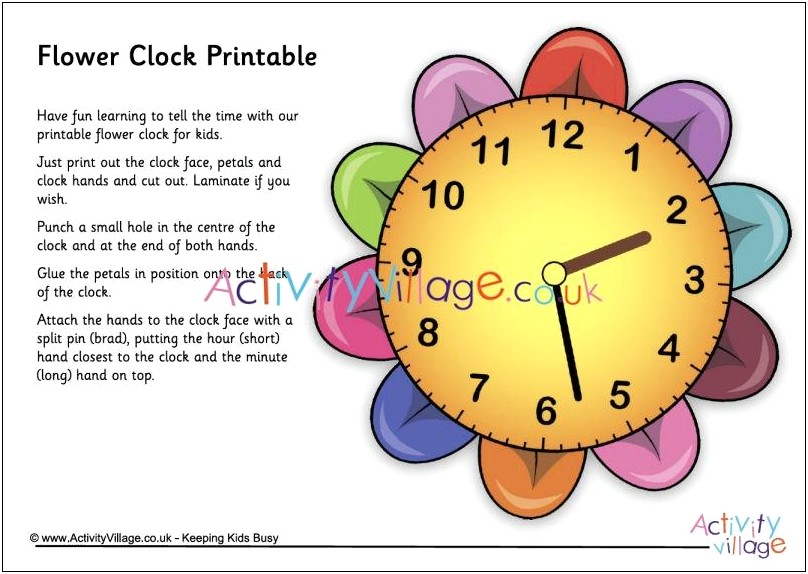 Free Printable Flower Clock Template For Interactive Notebook