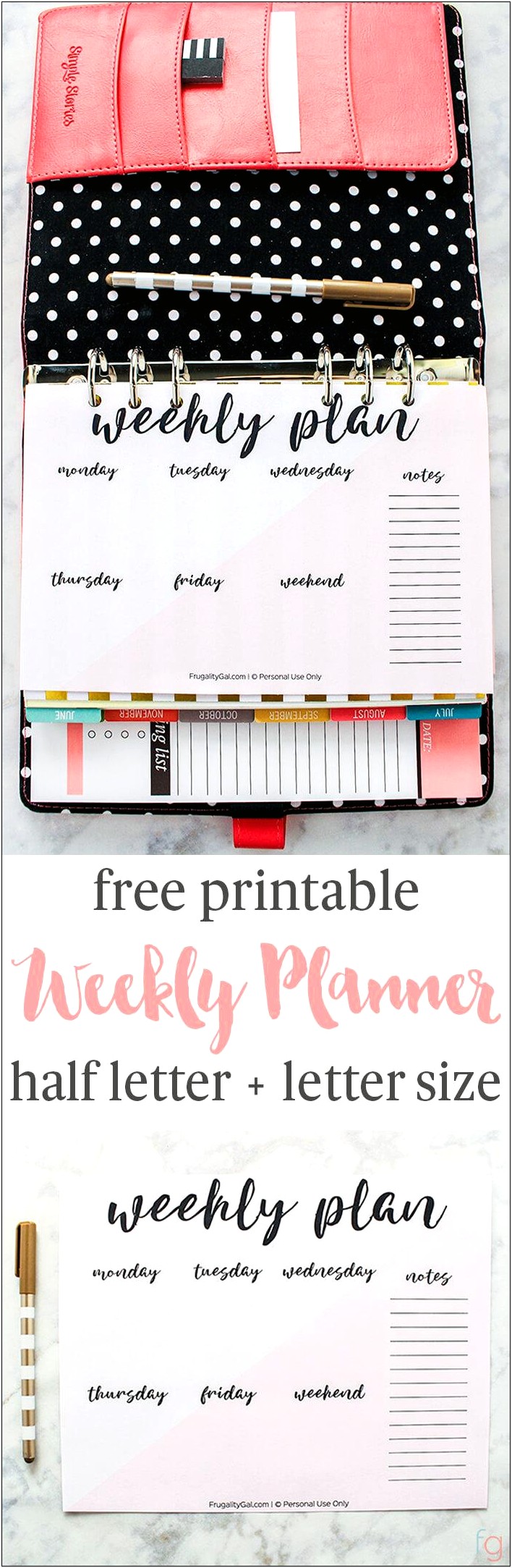 Free Printable Half Page Weekly Planner Template
