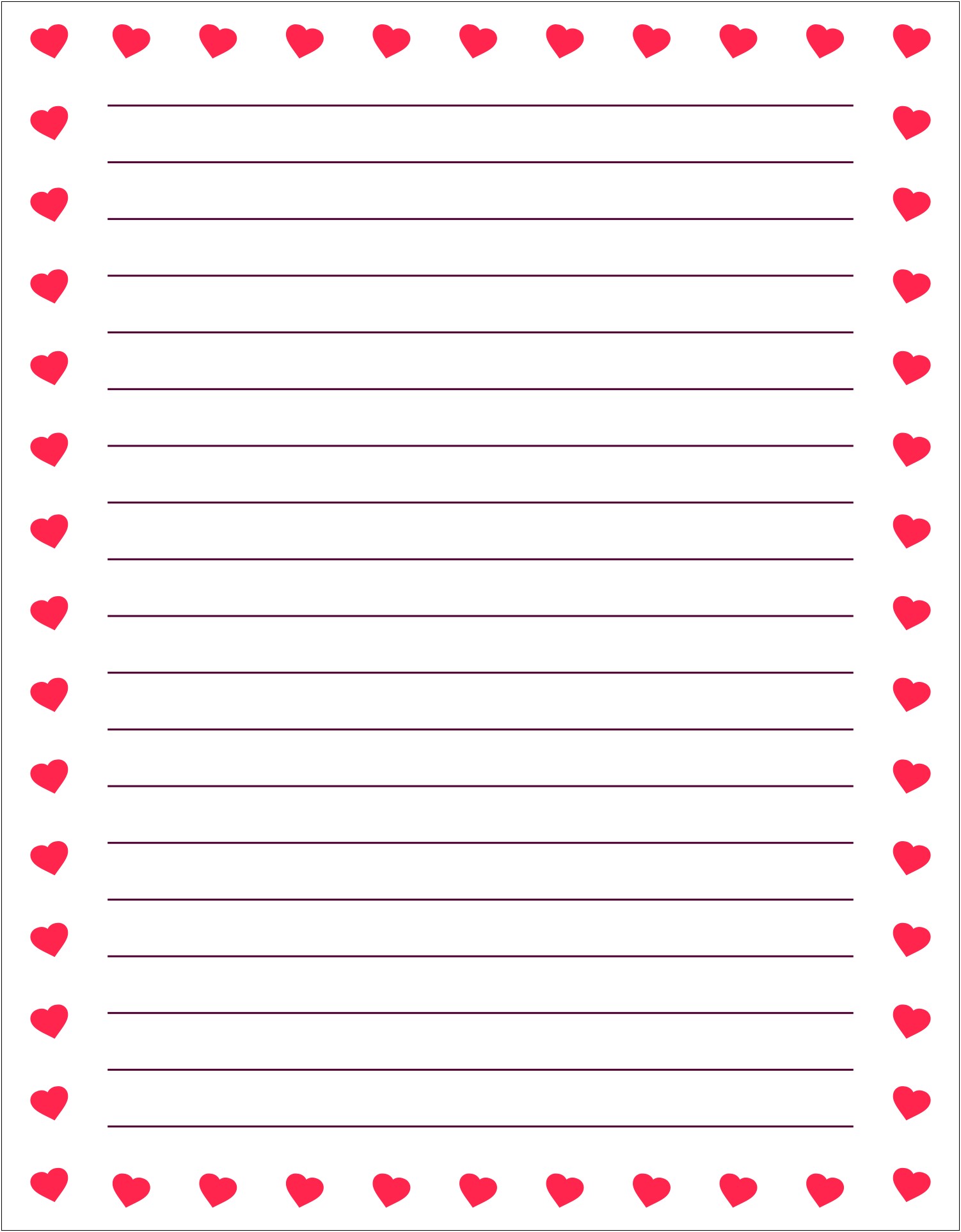 Free Printable Hearts Border Letter Stationery Templates