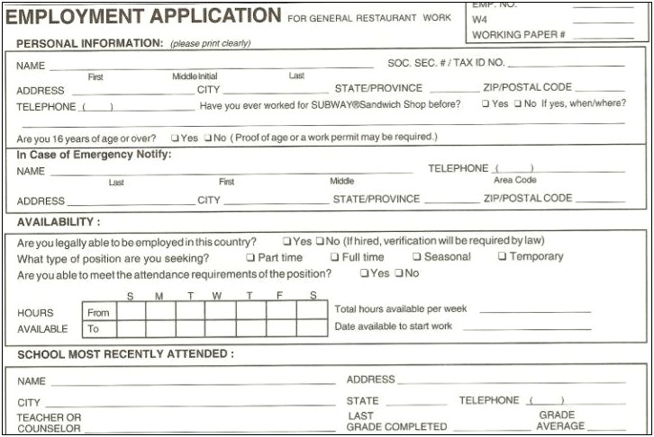 Free Printable Job Application Form Template