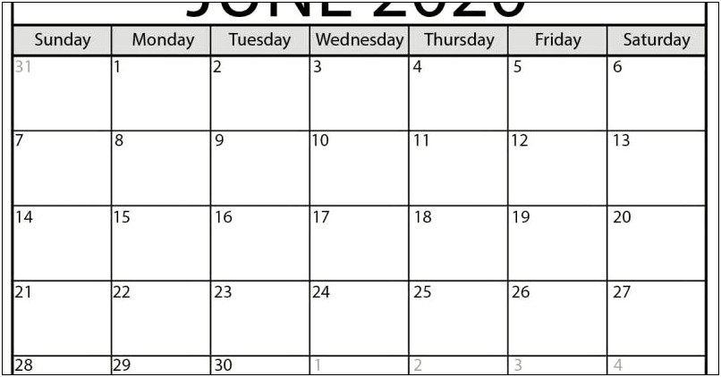Free Printable June 2020 Calendar Template