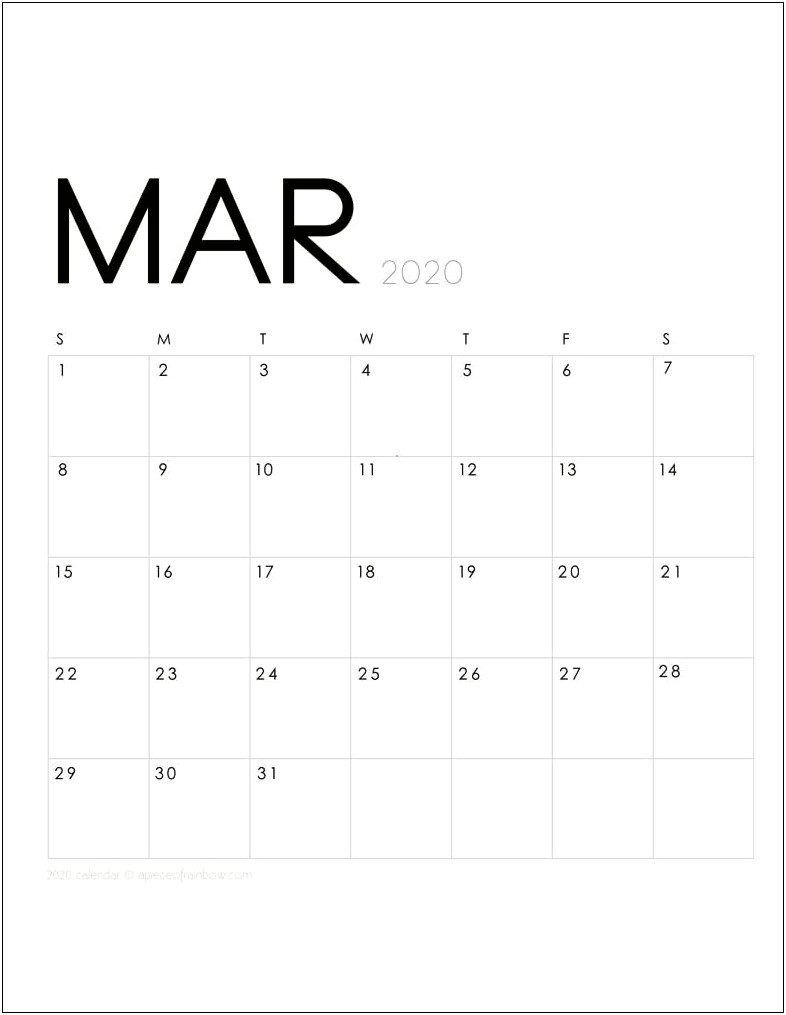 Free Printable March 2020 Calendar Template