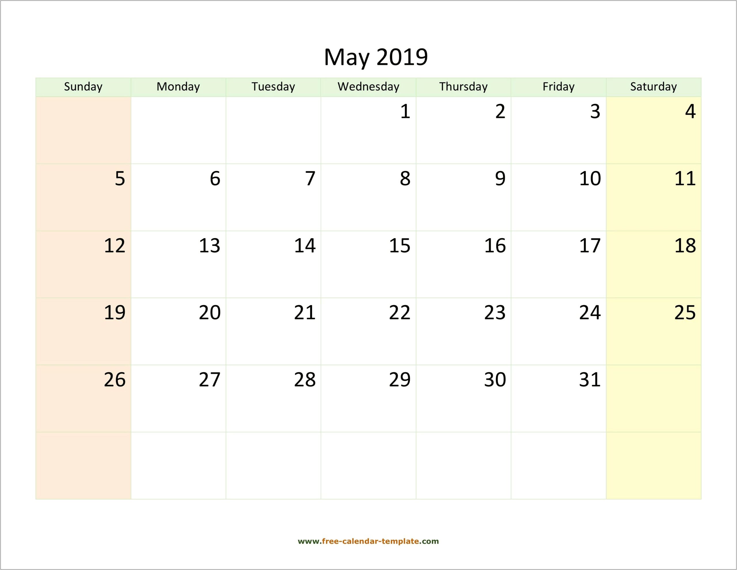 Free Printable May 2019 Calendar Template