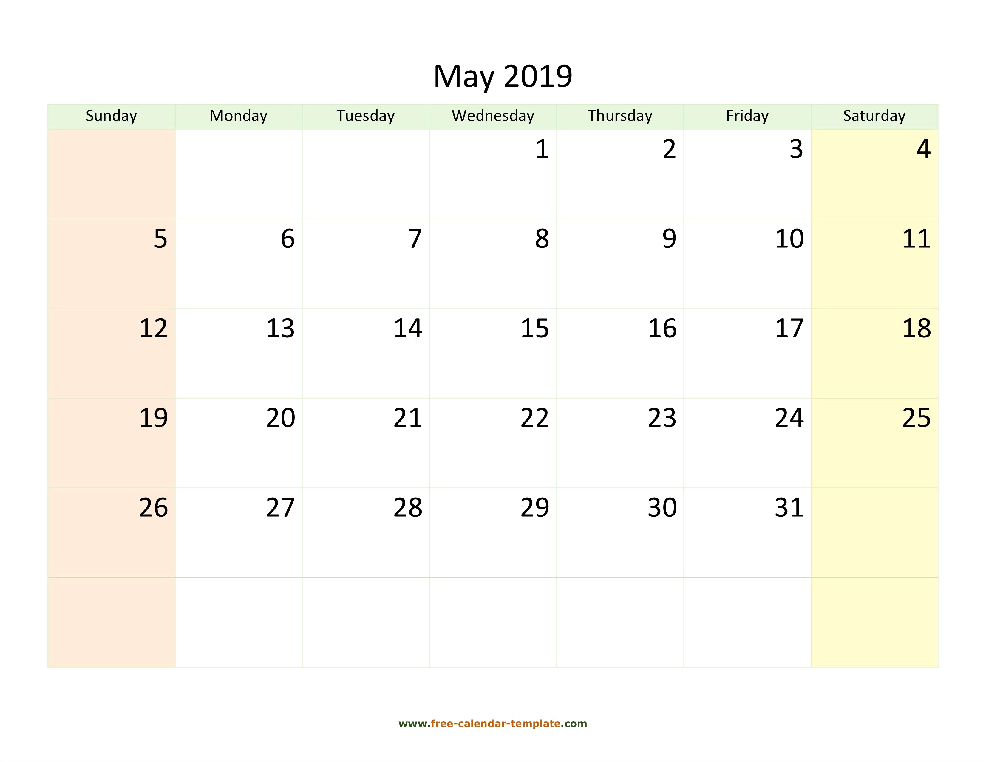 Free Printable May 2019 Calendar Template