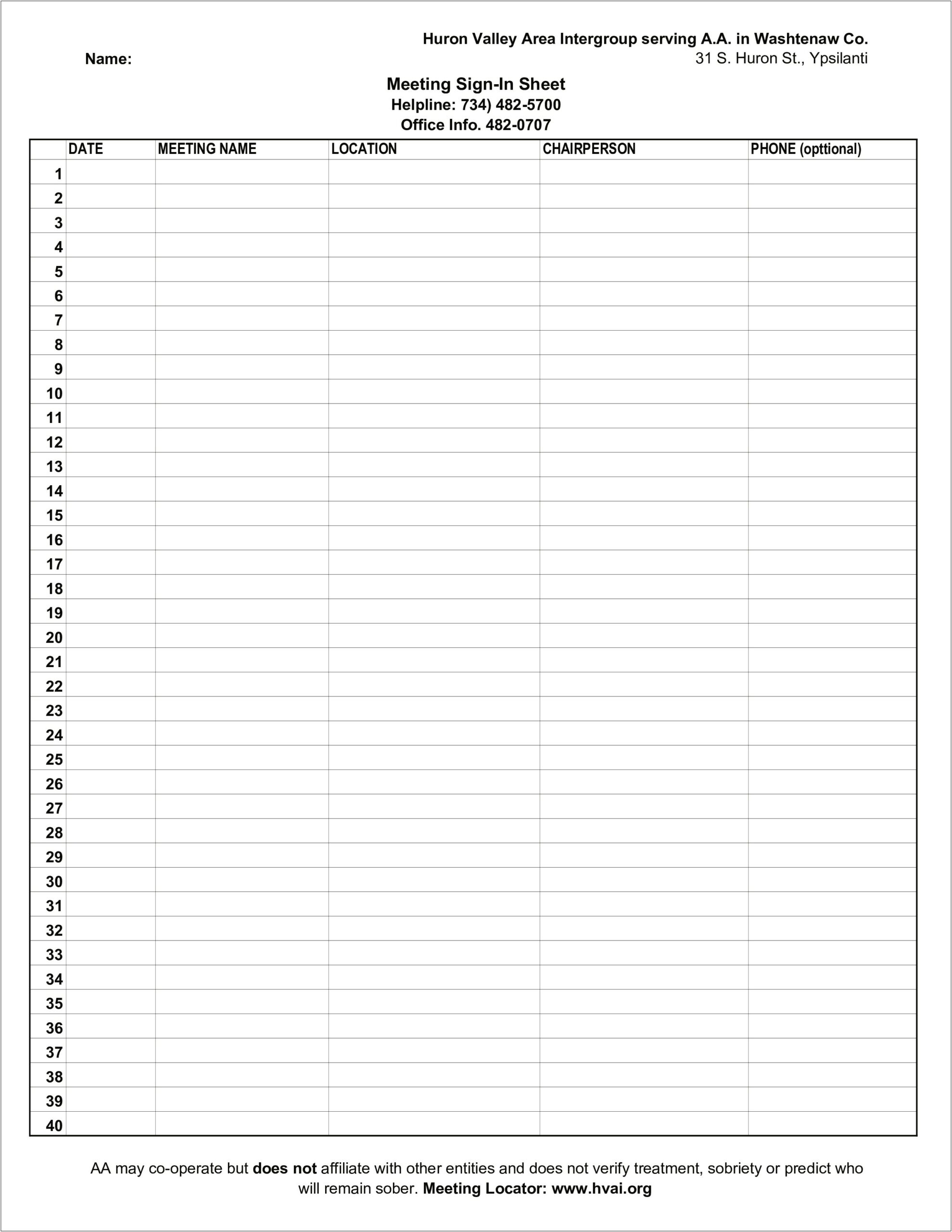 Free Printable Meeting Sign In Sheet Template