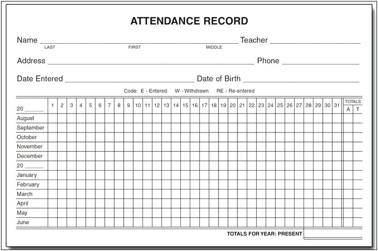 Free Printable Monthly Attendance Sheet Template For Kids