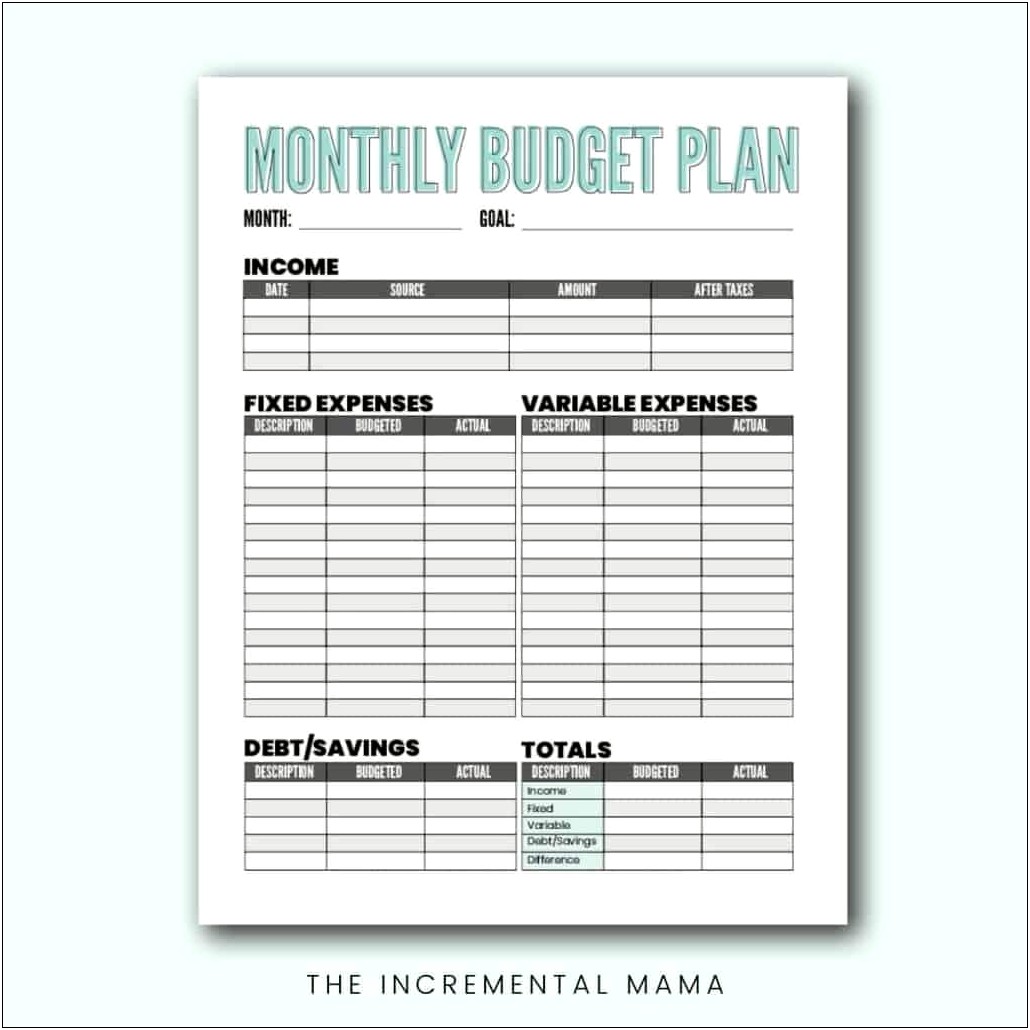 Free Printable Monthly Budget Sheet Template