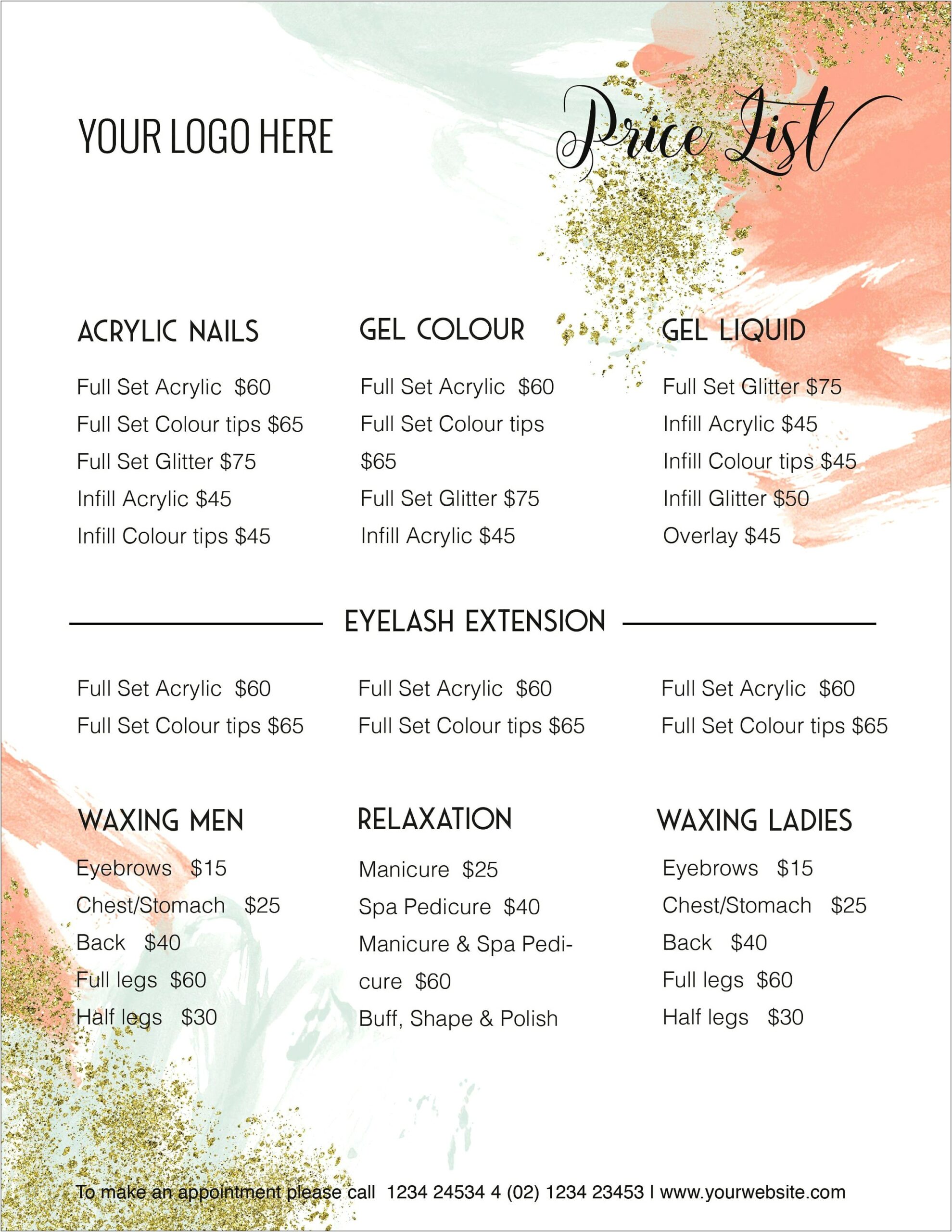 Free Printable Nail Salon Price List Template