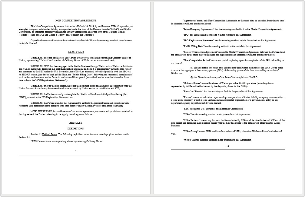 Free Printable Non Compete Agreement Template