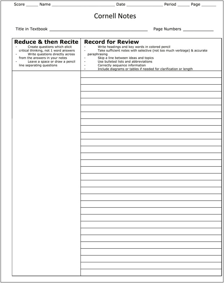 Free Printable Note Taking Template History Paper