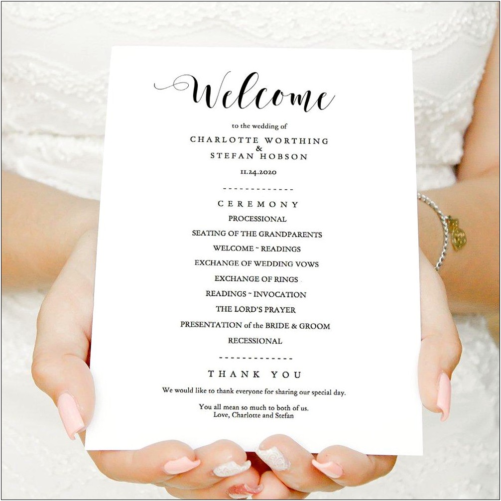 Free Printable One Page Wedding Program Templates