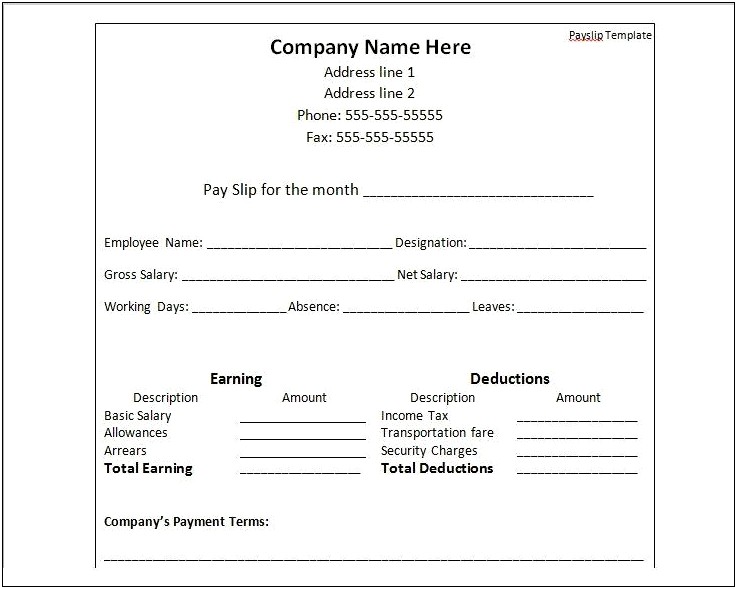 Free Printable Payslip Template South Africa