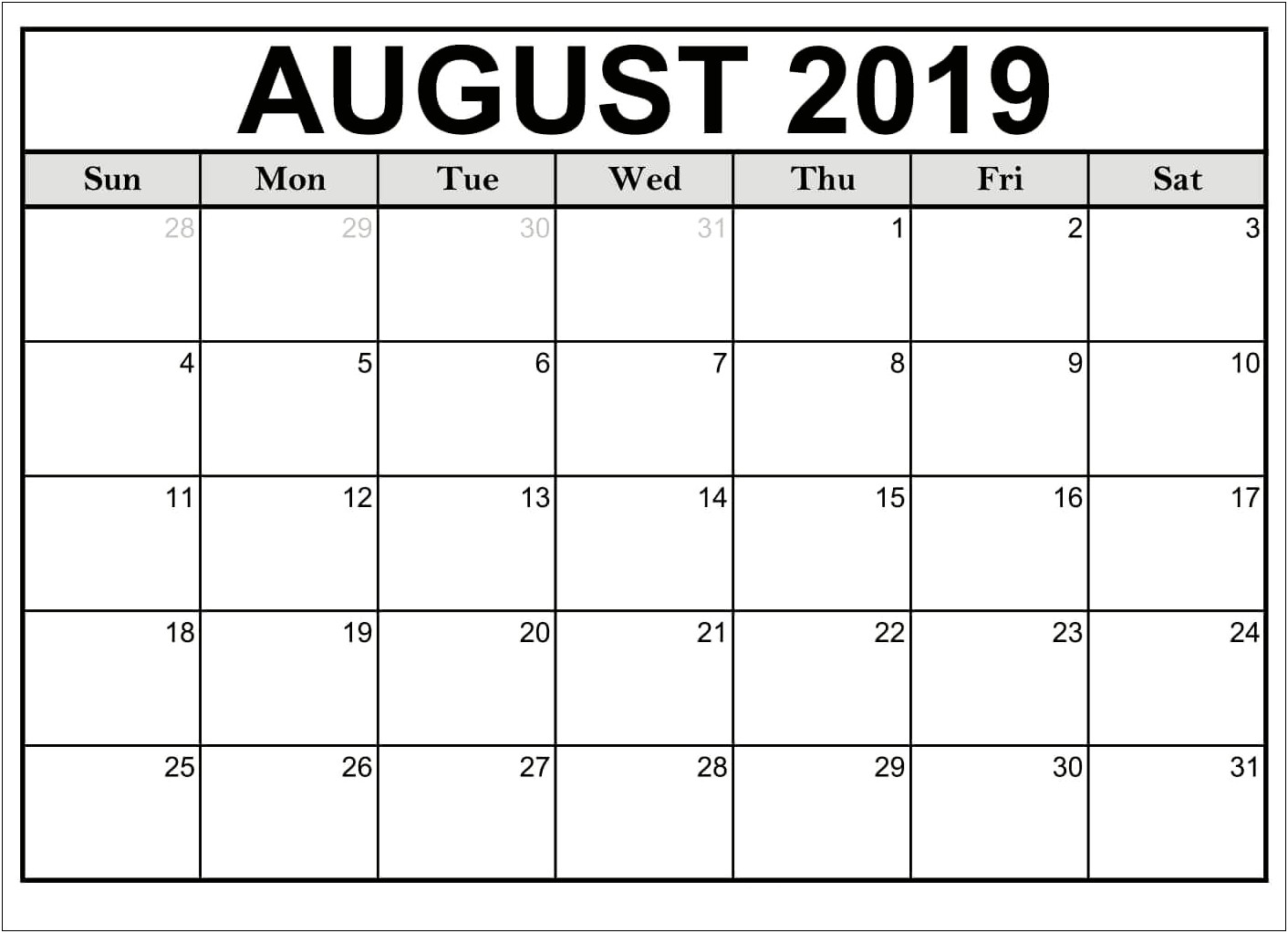 Free Printable Prek September Calendar Template 2019
