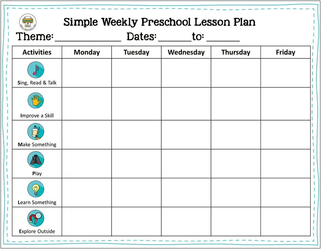 Free Printable Preschool Weekly Lesson Plan Template