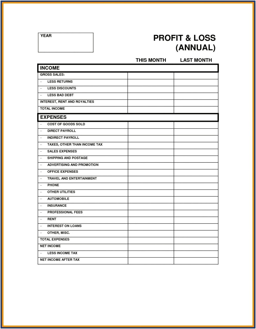 Free Printable Profit And Loss Statement Template