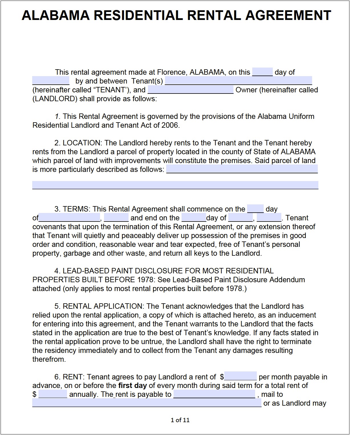 Free Printable Rental Property Lease Agreement Template