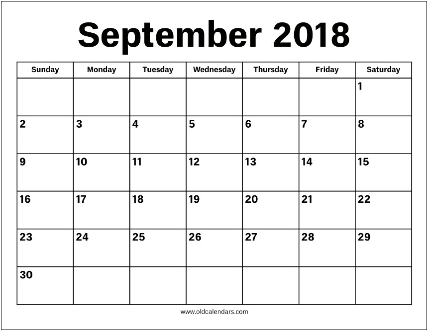 Free Printable September 2018 Calendar Template With Holidays