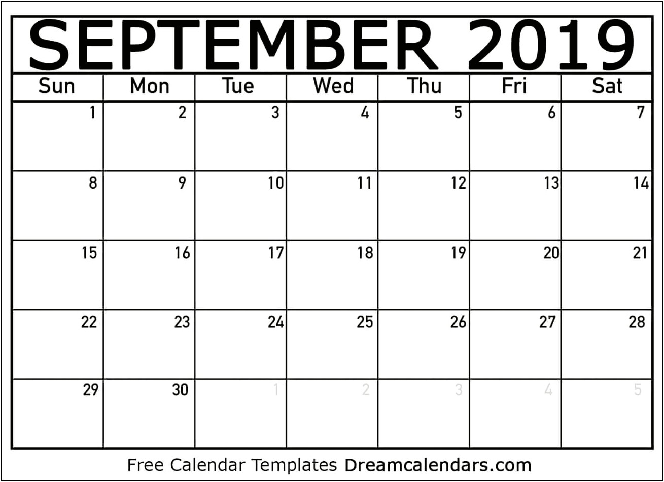 Free Printable September 2019 Calendar Template