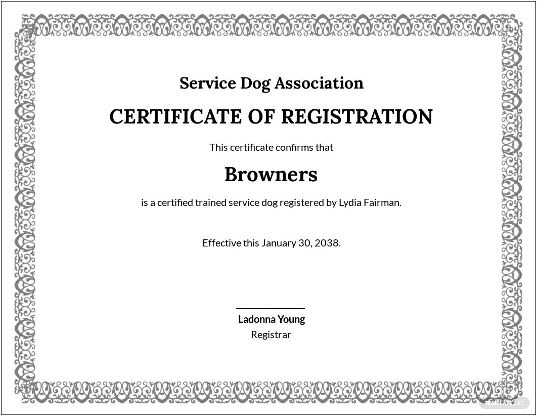 Free Printable Service Dog Certificate Template