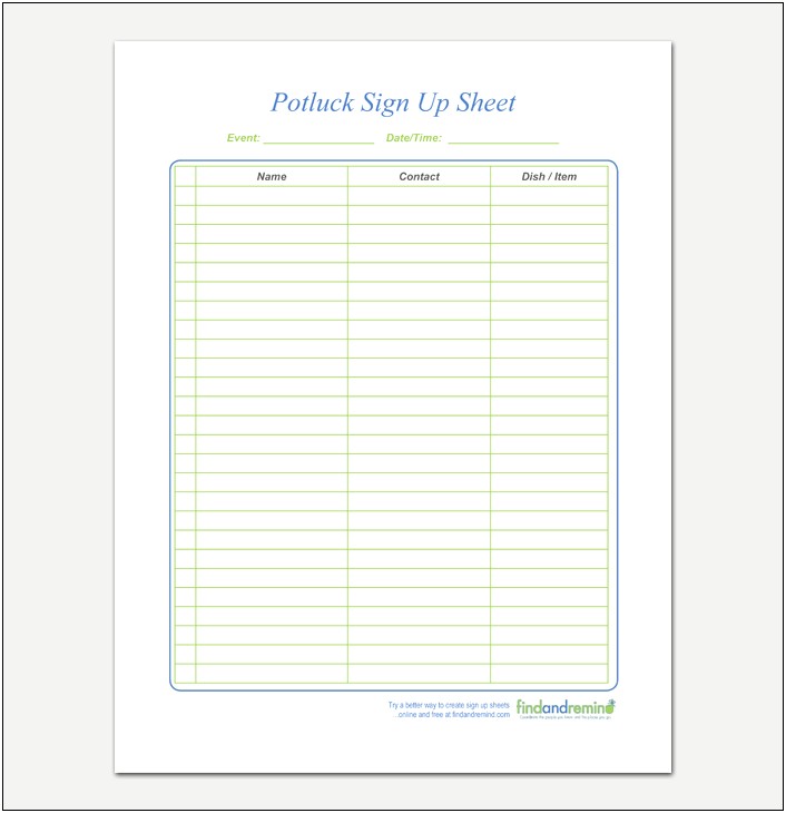Free Printable Sign Up Sheet Template Word