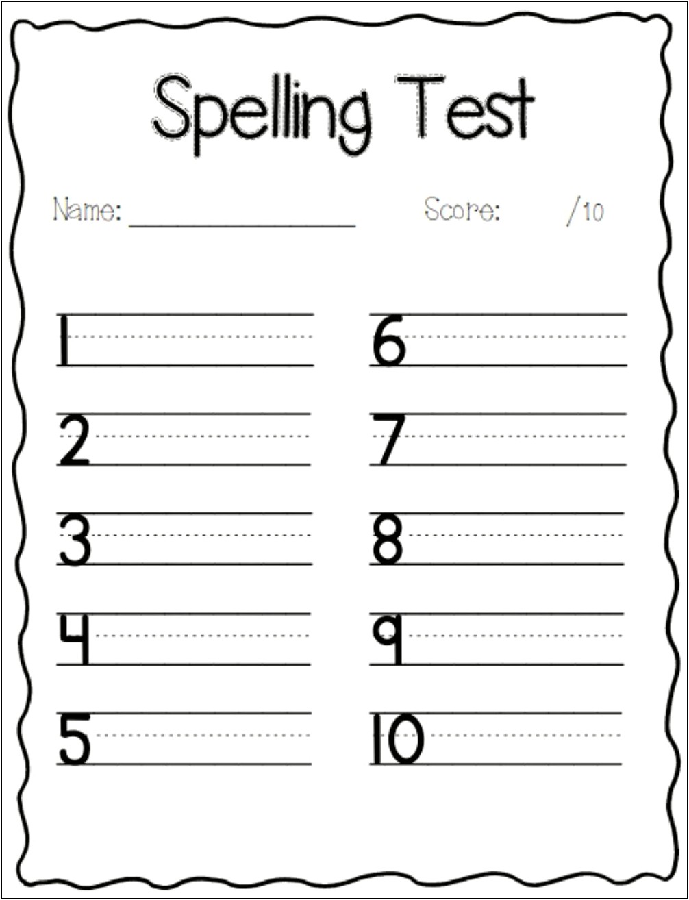 Free Printable Spelling Test Template 10 Words