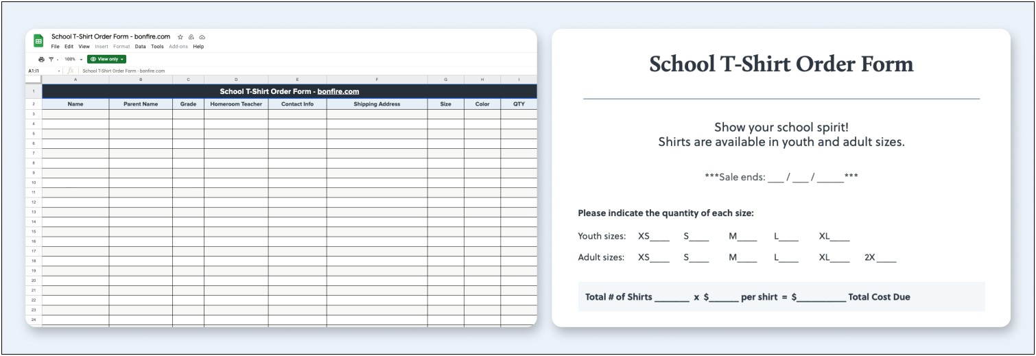 Free Printable T Shirt Order Form Template