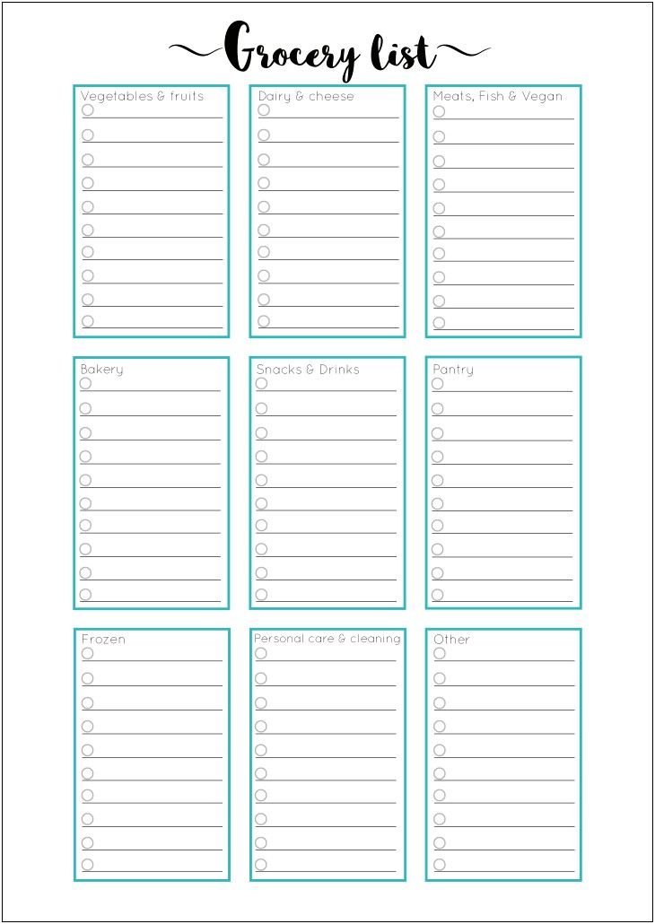 Free Printable Template For Grocery Shopping List