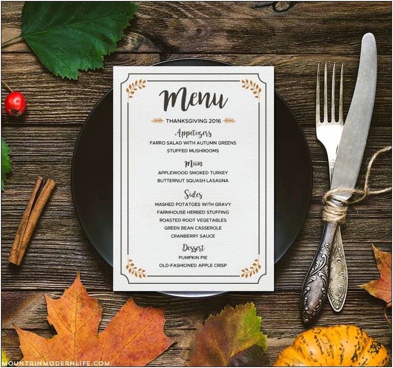 Free Printable Thansgiving Dinner Menu Flyer Templates