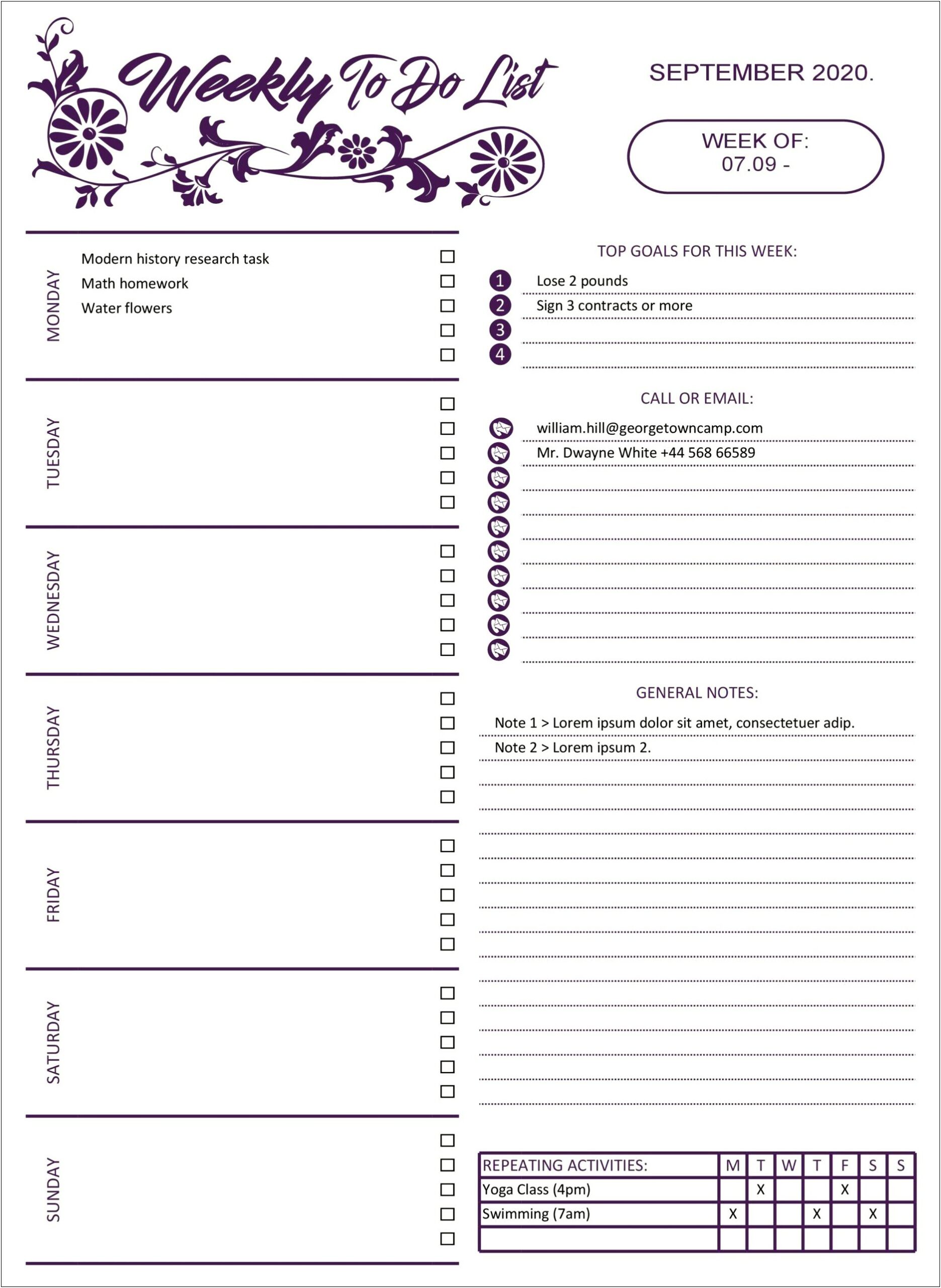 Free Printable Things To Do List Template