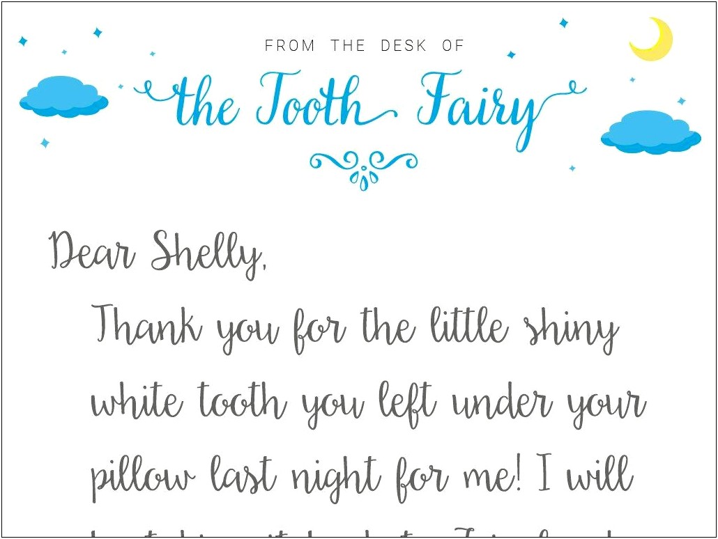 Free Printable Tooth Fairy Letter Template Boy