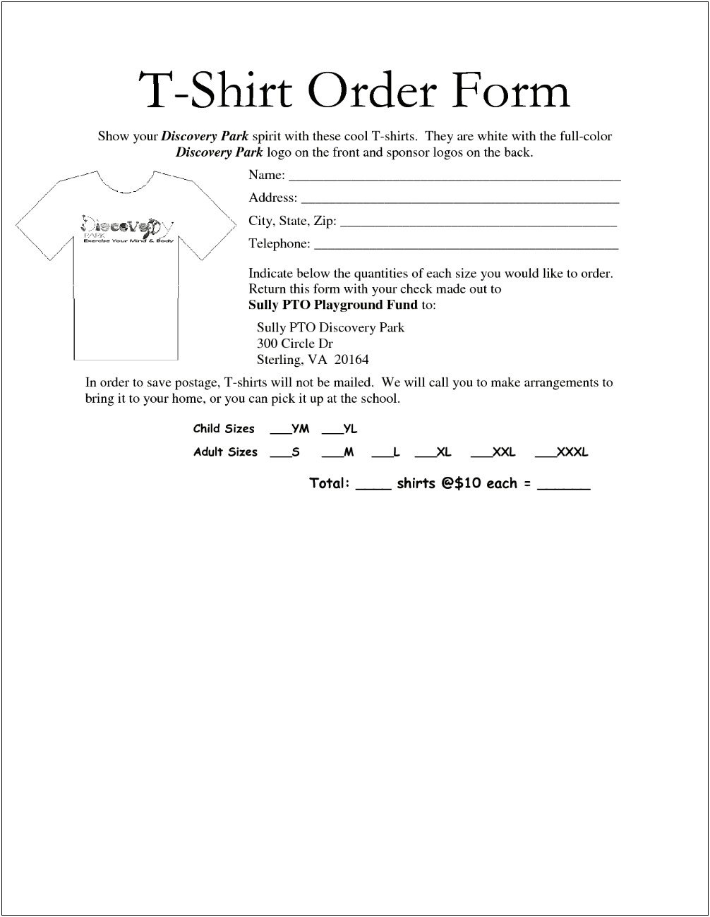 Free Printable Tshirt Order Form Templates