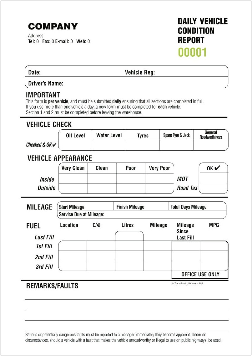 Free Printable Vehicle Condition Report Template