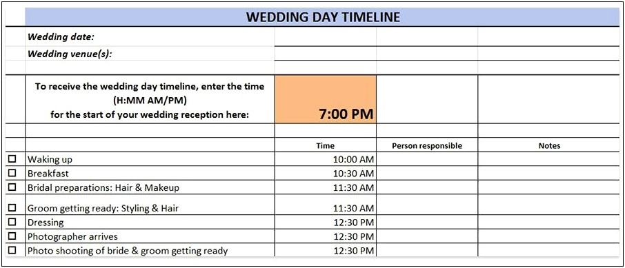 Free Printable Wedding Day Timeline Template 5 00