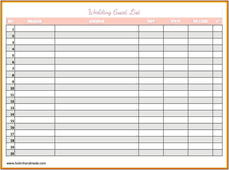 Free Printable Wedding Guest List Template