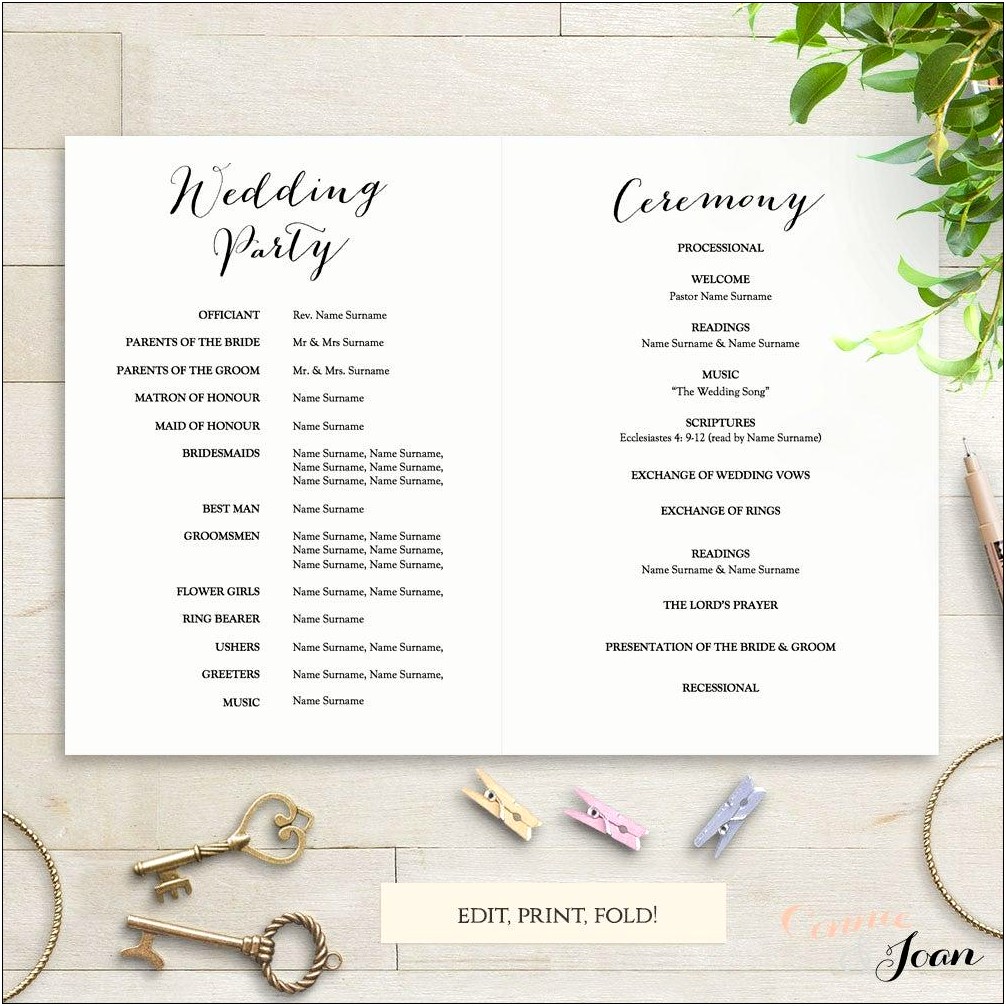 Free Printable Wedding Order Of Service Template