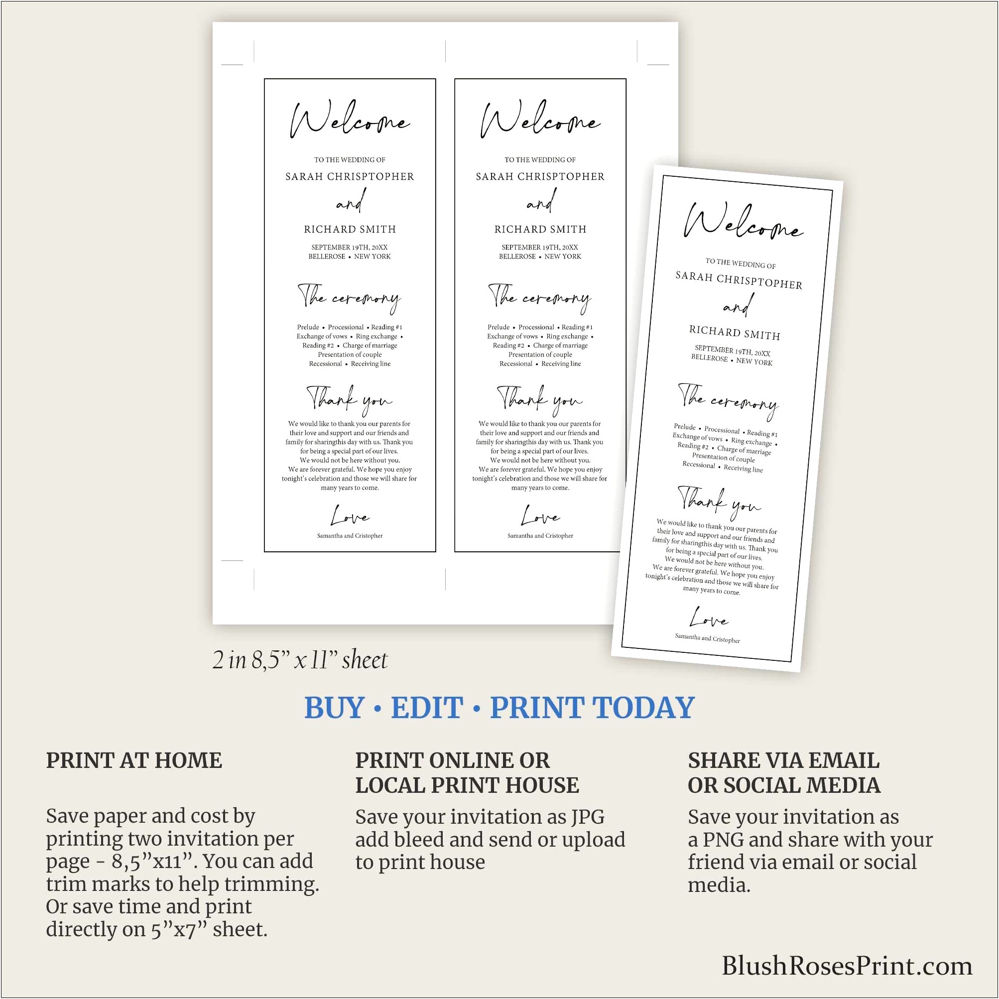 Free Printable Wedding Service 8 X11 Program Templates