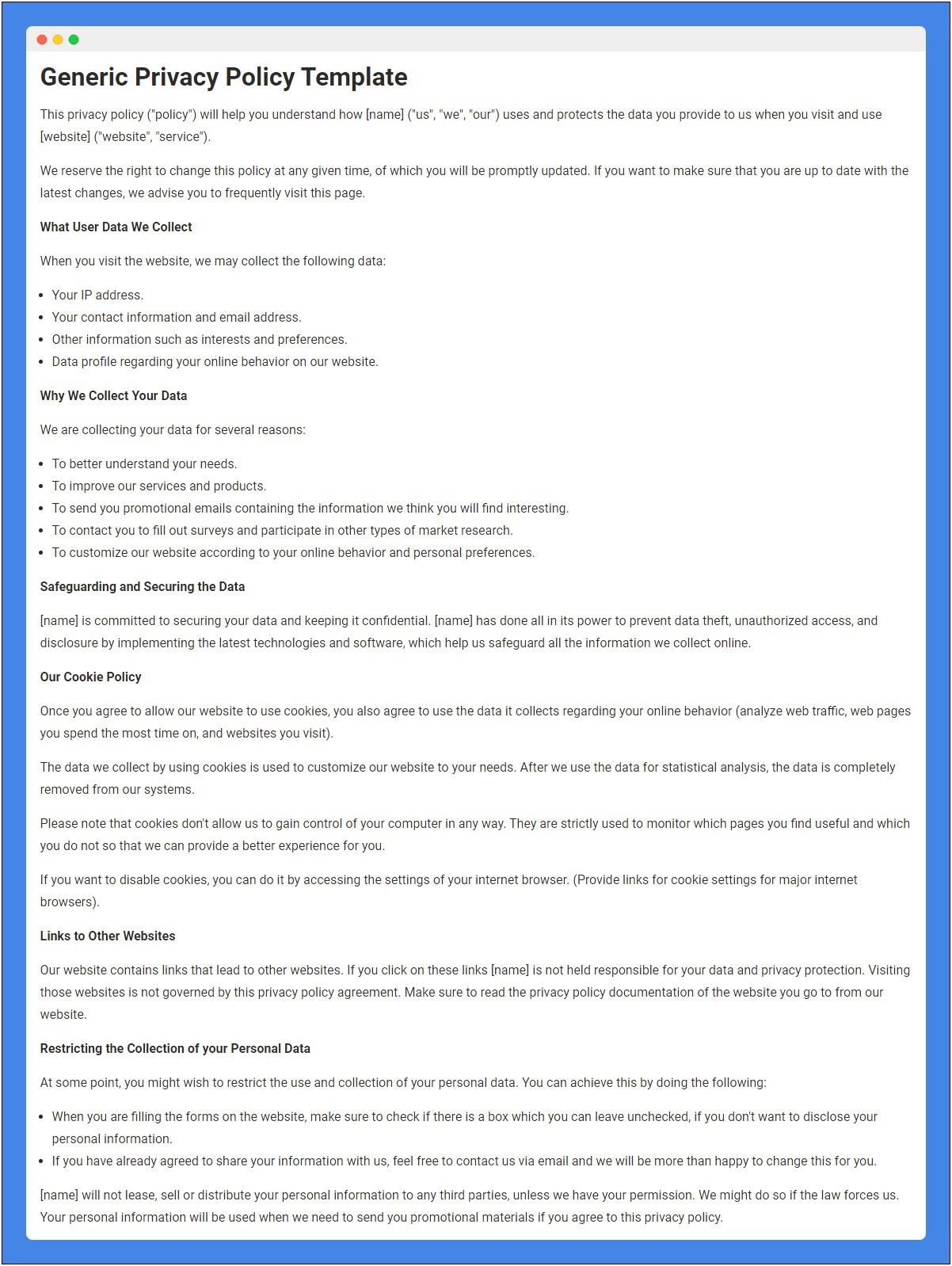Free Privacy Policy Template Uk Small Business